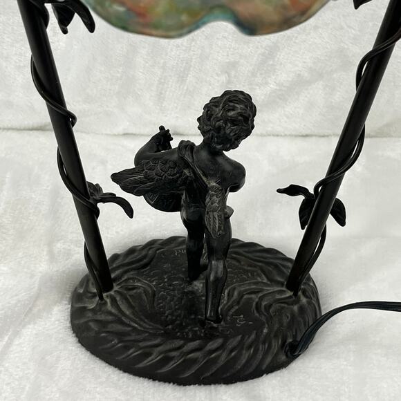 Art Nouveau Style Cherub Accent Lamp With Ruffled Glass Shade & Iffland Mark - Picture 8 of 12
